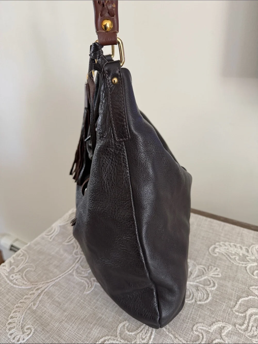 Varrlale Made In Italy Chocolate Brown Leather Slouchy Hobo/Shoulder Bag w/strap